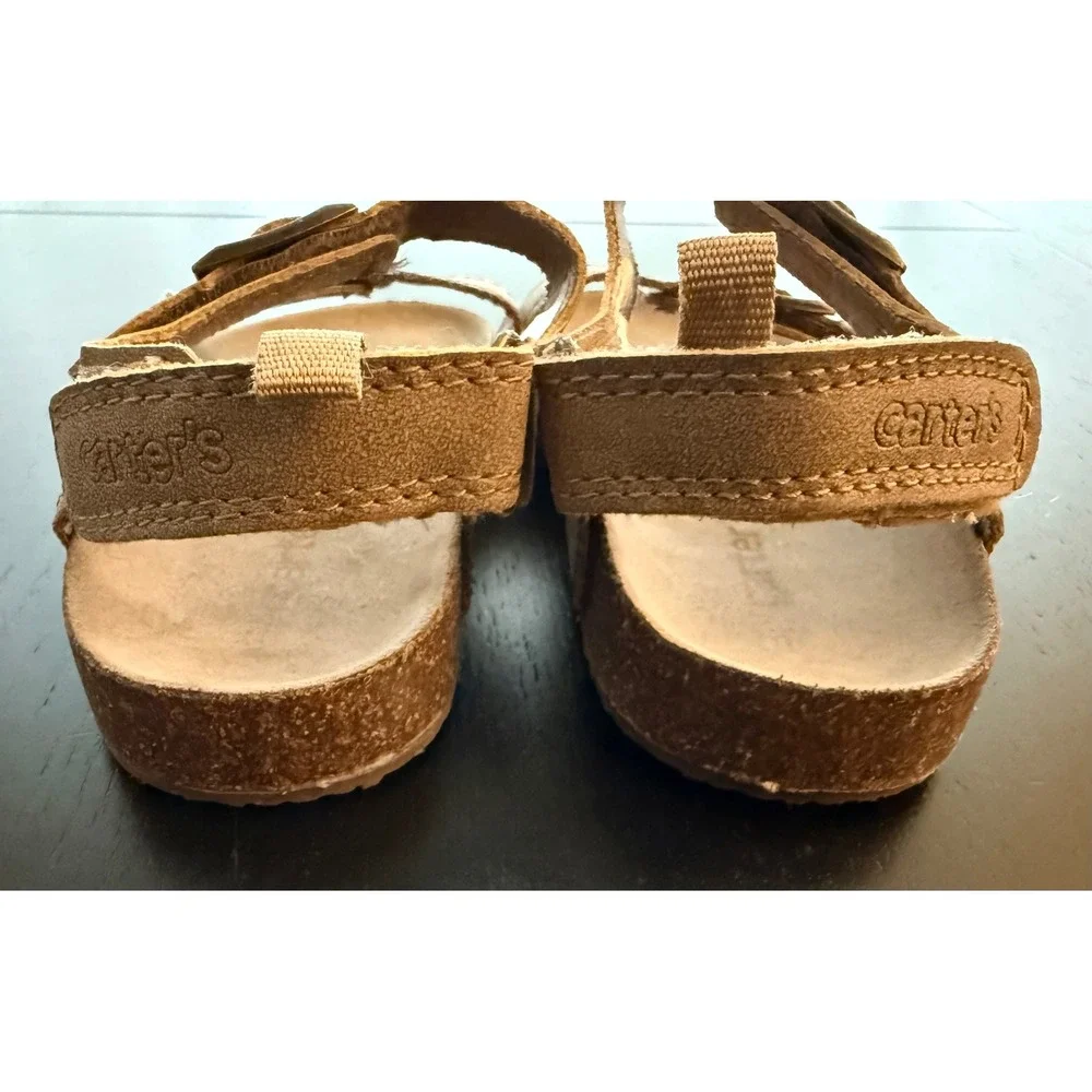 Carter's Toddler Footbed Sandal Size 10 Tan Little Boy Double Buckle Walker Shoe